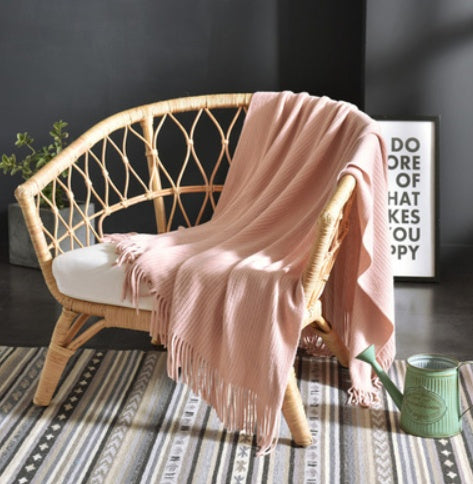 Fringed Knitted Throw Blanket - used as a picnic throw