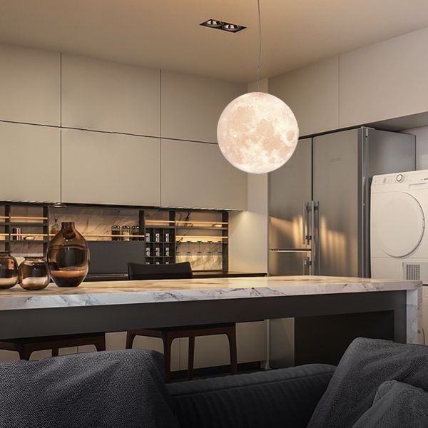 3D Moon Pendant Light 16-Color - lit and glowing warmly