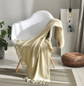 Fringed Knitted Throw Blanket - cozy lifestyle view