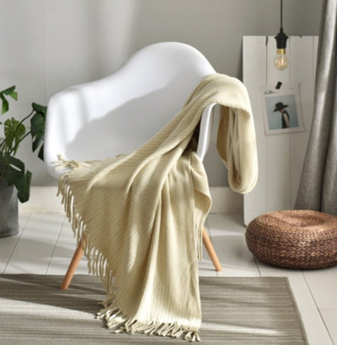 Fringed Knitted Throw Blanket - cozy lifestyle view
