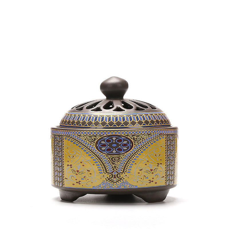 Ceramic Backflow Incense Burner - with incense cones placed