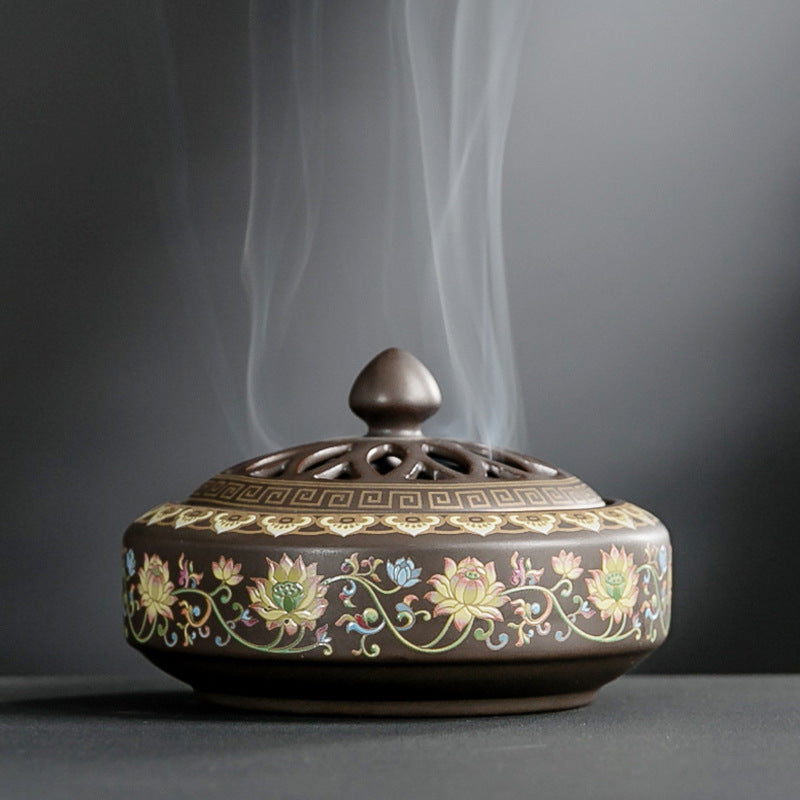 Ceramic Backflow Incense Burner - on a meditation table