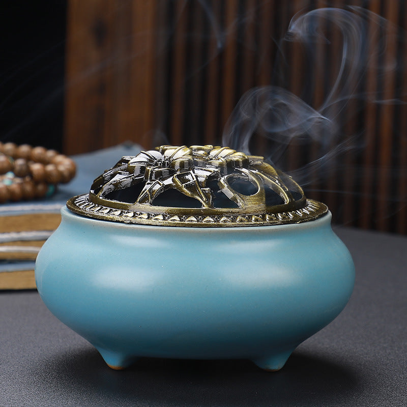 Buddha Ceramic Incense Burner - smoke rising during use