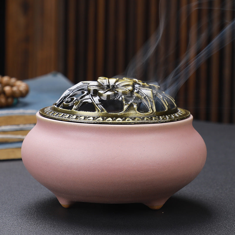 Buddha Ceramic Incense Burner - styled on a meditation shelf
