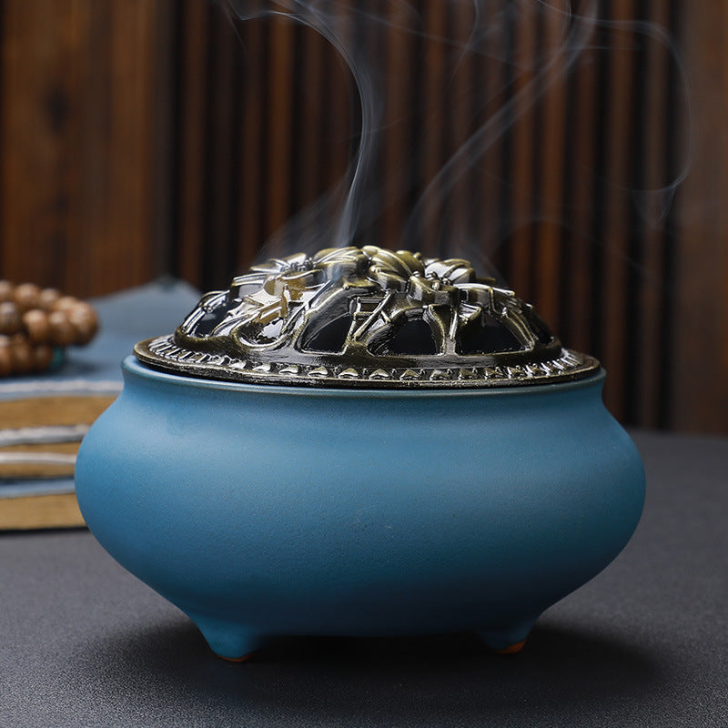 Buddha Ceramic Incense Burner - lid removed showing the interior