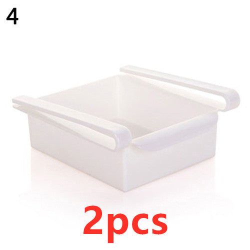 Stretchable Refrigerator Storage Baskets - clipped onto a shelf