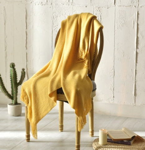 Fringed Knitted Throw Blanket - fringe tassel detail