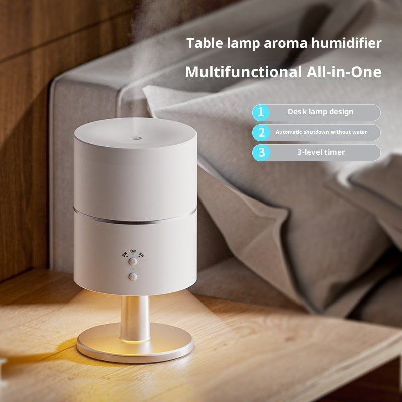 3-in-1 table lamp aroma humidifier with desk lamp design, auto shut-off when dry, and 3-level timer