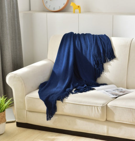 Fringed Knitted Throw Blanket - knit pattern close-up