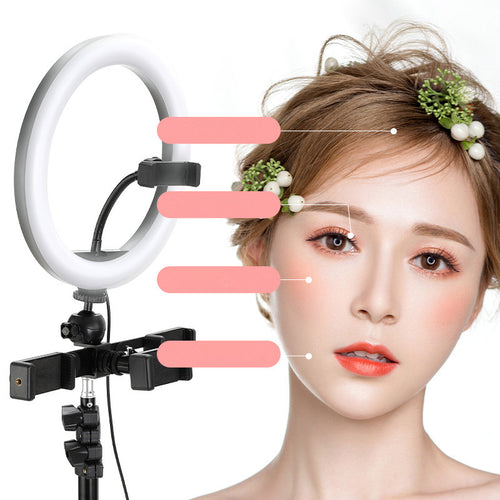 Selfie Ring Light - clipped to a phone in use