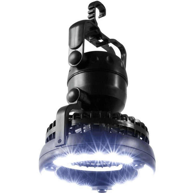 Camping Fan and LED Lantern 2-in-1 Tent Light - hanging inside a tent