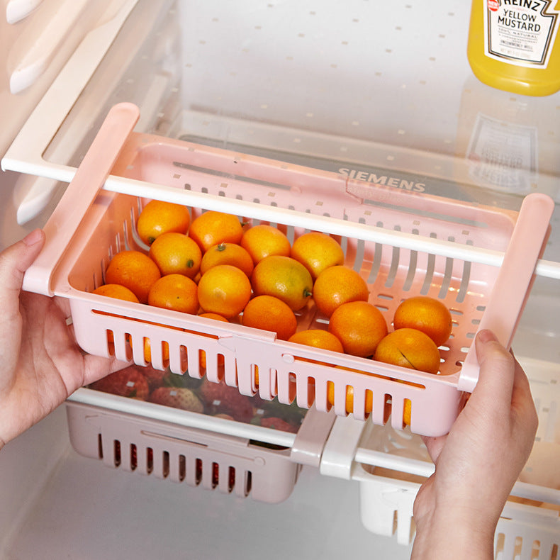 Stretchable Refrigerator Storage Baskets - mounted under a shelf