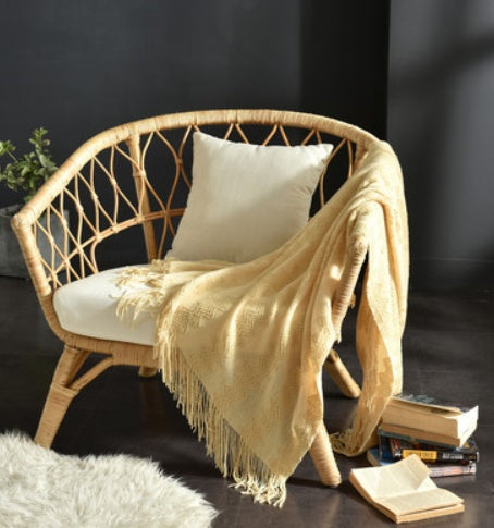 Fringed Knitted Throw Blanket - gift-ready styling