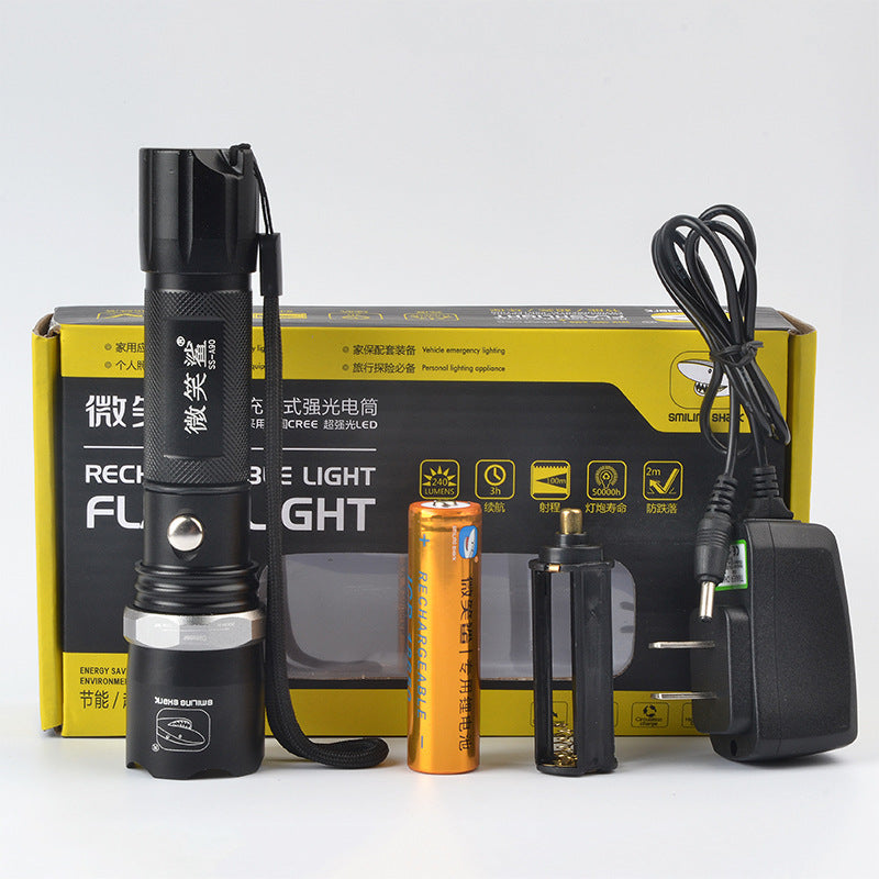 Self-Defense LED Flashlight Aluminum Alloy - battery and charger