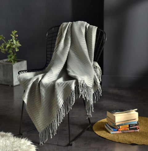 Fringed Knitted Throw Blanket - main view