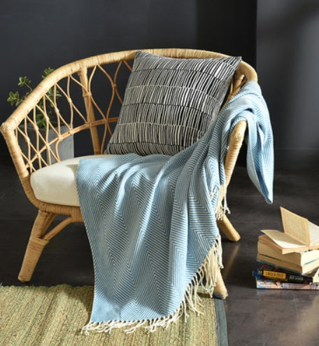 Fringed Knitted Throw Blanket - rolled up