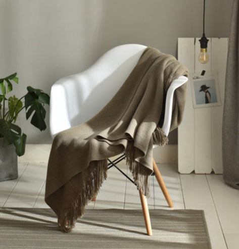 Fringed Knitted Throw Blanket - soft texture detail