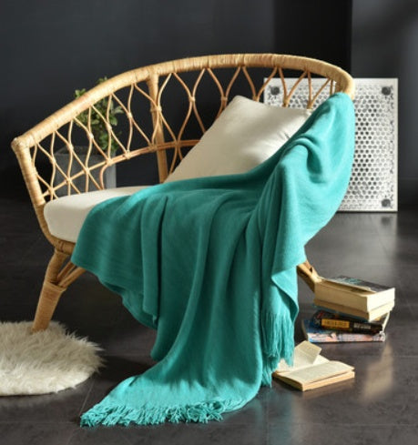Fringed Knitted Throw Blanket - warm nap setting