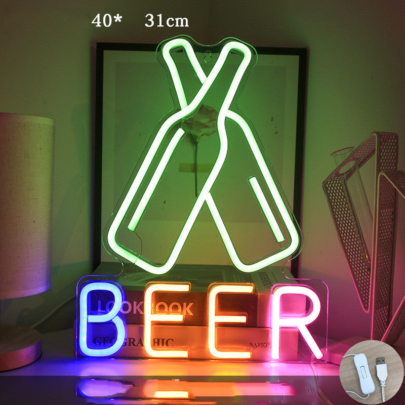 Acrylic LED Neon Letter Light Wall Decor - spelling a name on a shelf