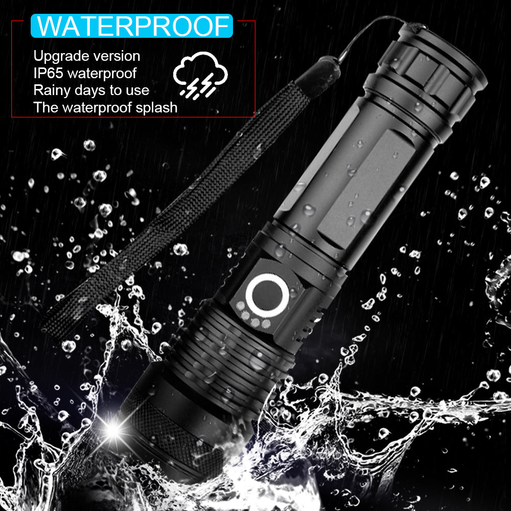 USB Rechargeable Zoom P50 Flashlight 5 Modes - waterproof test