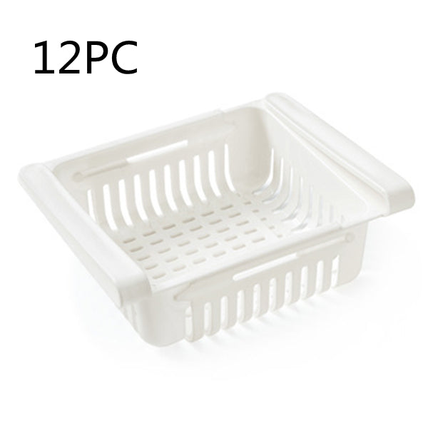 Stretchable Refrigerator Storage Baskets — Stackable Fridge Organizers – size and capacity reference